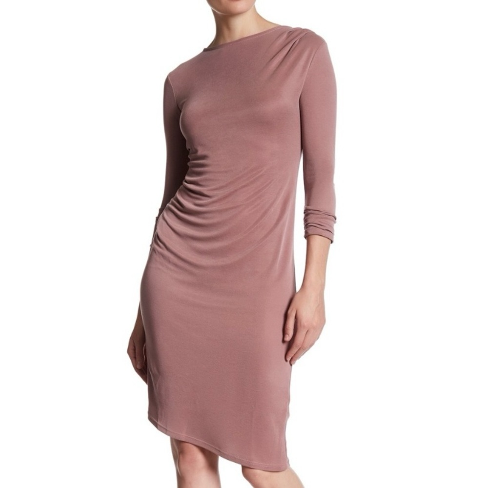 Topshop Ruched Bodycon Midi Dress Jersey Long Sleeve